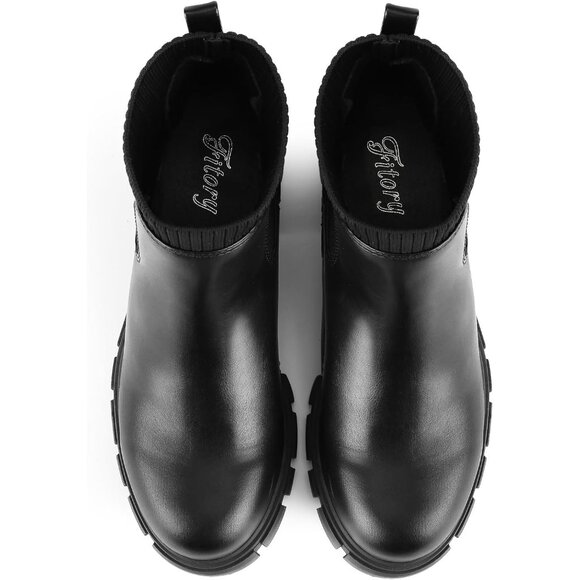 Women's Ankle Boots Comfy Chelsea Mid Heel Elastic Chunky Heel - Picture 4 of 6